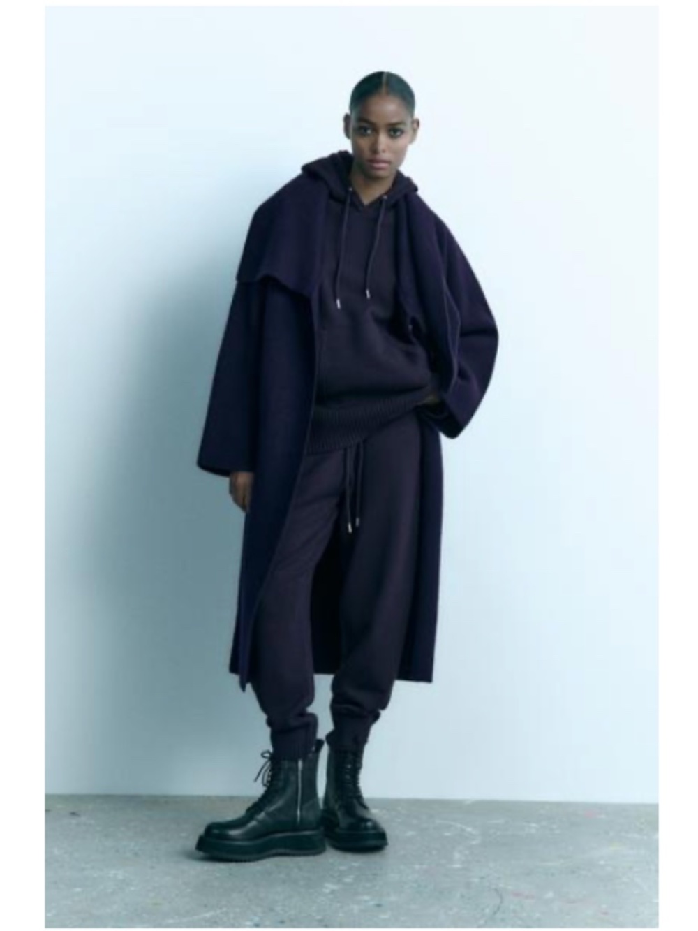 Zara Navy Hooded Knit Sweatshirt - Size Small